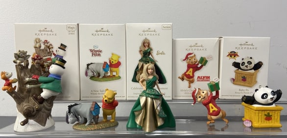 Hallmark Keepsake Ornaments Barbie Pooh Five Hallmark Keepsake Ornaments with original boxes.