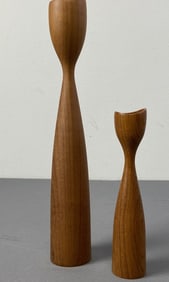 Danish Modern Teak Candlestick Holders Vintage mid century wooden candlestick holders, marked Made