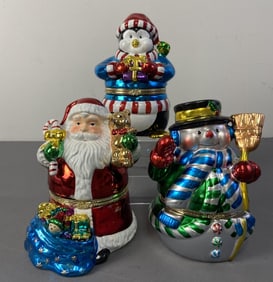 Mr Christmas Music Boxes Santa Penguin Snowman Set of three music boxes marked Mr Christmas,