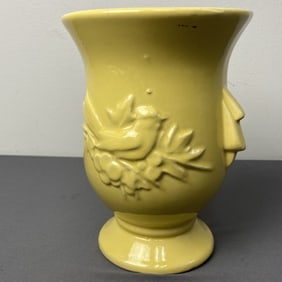 Cardinal Bird Art Deco Pottery Vase by McCoy Cardinal bird on a holly berry branch embossed on the