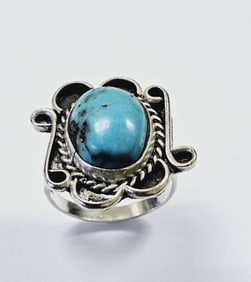 Sterling Silver Native American Turquoise Ring Ring weighs 5.9 Grams Size 6.5 Ring is unsigned