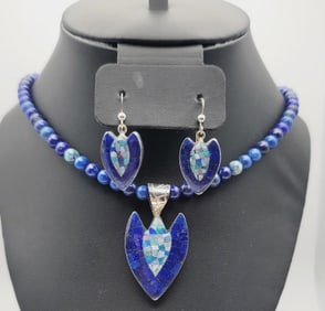 Jay King Sterling Lapis Lazuli and Opal Set Necklace Measures 18"