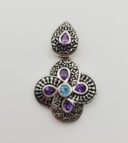 Sterling Silver Topaz and Amethyst Pendant Pendant Weighs 14.9 Grams