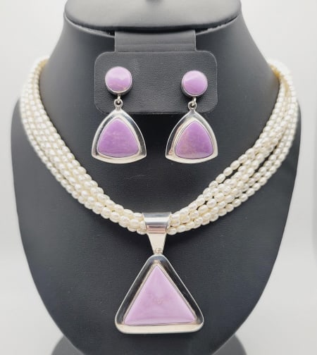 Jay King Sterling Phosphosiderite Pearl Set Necklace Measures 18": Necklace Measures 18" Necklace Weighs 61.3 Grams 12.7 Grams