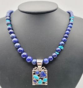 Jay King Sterling Lapis Lazuli Turquoise Necklace Necklace Measures 18.5"