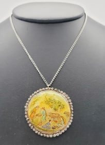 Antique Hand Painted Mother of Pearl Necklace Necklace Measures 25.5"