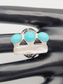 Jay King Sterling Silver Turquoise Pearl Ring Ring Weighs 9 Grams Size 9