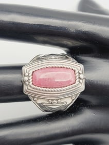 Sterling Silver Chunky Rhodonite Ring Ring Weighs 11.4 Grams Size 8.75