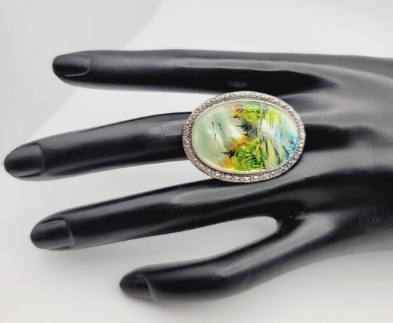 Amy Kahn Sterling Painted Mother of Pearl Ring Ring Weighs 11.8 Grams (1 of 6)