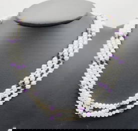 Honora 14K Gold Clasp Pearl & Amethyst Necklace Necklace Measures 19" Necklace Weighs 48.8 Grams