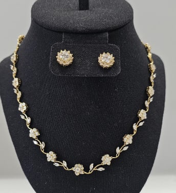 14K Gold Plated Crystal Earrings & Necklace Set weighs 23.5 Grams Measures 16": Set weighs 23.5 Grams Measures 16"