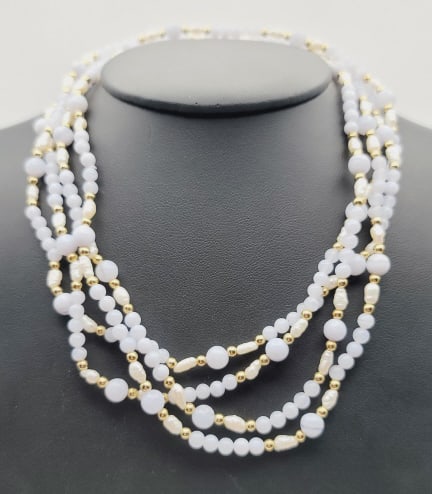 Pearl and Blue Lace Agate Necklaces Necklaces Measure 16" (1 of 5)