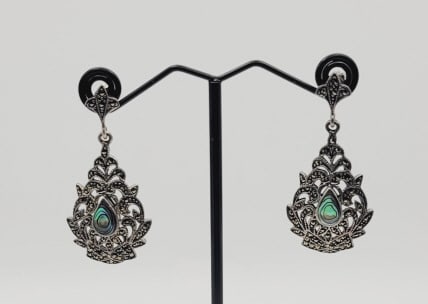 Sterling Silver Abalone & Marcasite Earrings Earrings Weigh 10.5 Grams (1 of 4)