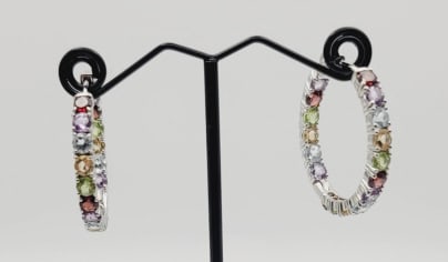 Sterling Silver Multi Gemstone  Earrings Earrings Weigh 10.8 Grams  Push Button Clasp (1 of 5)