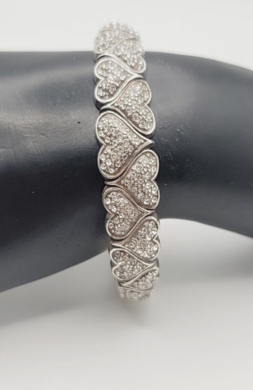 Brighton Silver Tone Heart Crystal  Bangle Bracelet Measures 5.5" Magnetic Clasp (1 of 6)