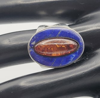 Jay King Sterling Silver Lapis and Amber Ring Ring Weighs 10 Grams Size 9: Ring Weighs 10 Grams Size 9