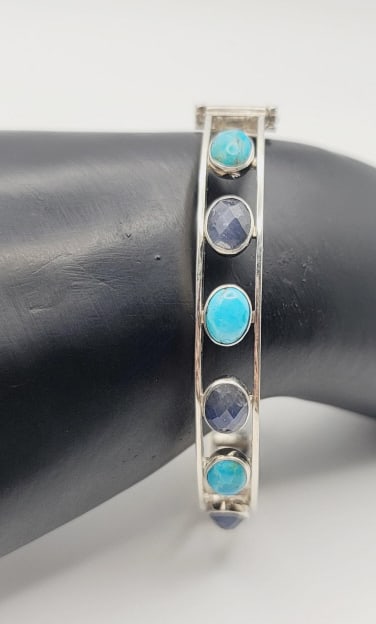 Jay King Sterling Turquoise and Lapis Bangle Bracelet Measures 5" Bracelet Weighs 22.3 Grams: Bracelet Measures 5" Bracelet Weighs 22.3 Grams
