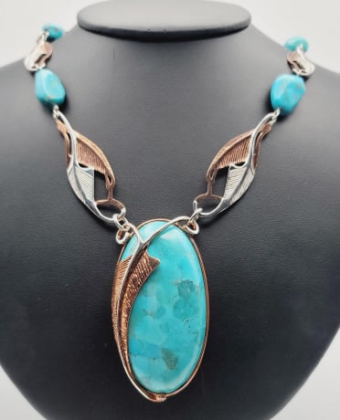 Jay King Sterling and Copper Turquoise Necklace Necklace Measures 25" Necklace Weighs 98.7 Grams: Necklace Measures 25" Necklace Weighs 98.7 Grams