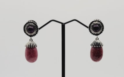 Carolyn Pollack Sterling Rhodonite Earrings Earrings Weigh 11.2 Grams Top Gemstone is Amethyst: Earrings Weigh 11.2 Grams Top Gemstone is Amethyst