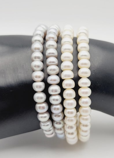Honora Grey and White Pearl Bracelets Bracelets Measure 5" Stretch Band: Bracelets Measure 5" Stretch Band