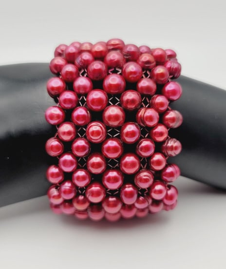 Honora Cherry Red Freshwater Pearl Bracelet Bracelet Measures 8" Stretch Band: Bracelet Measures 8" Stretch Band