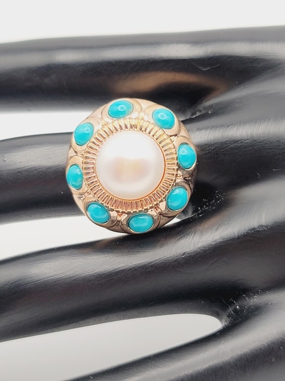 Honora Bronze Pearl and Turquoise Ring Ring Weighs 13.4 Grams  Size 9 (1 of 6)