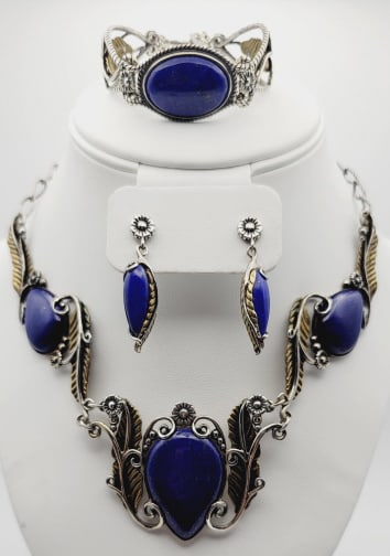 Carolyn Pollack Sterling & Brass Lapis Lazuli Set Necklace Measures (1 of 14)
