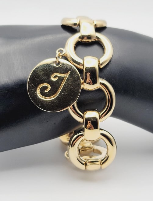 Chunky Gold Tone Letter T Charm Bracelet Bracelet Measures 8.5": Bracelet Measures 8.5"