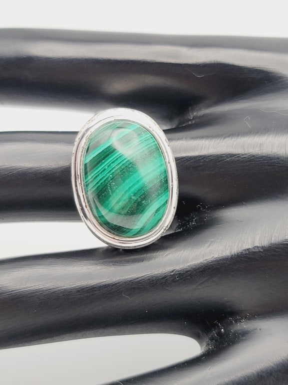Sterling Silver Malachite Filigree Ring Ring Weighs 9.7 Grams Size 9: Ring Weighs 9.7 Grams Size 9