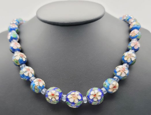 Vintage Blue Cloisonne Necklace Necklace Measures 23": Necklace Measures 23"