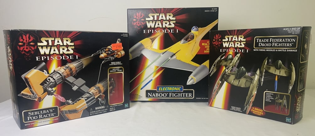 Star Wars Episode 1 Hasbro Vehicles lot Podracer unopened. Naboo Fighter and Droid Fighters have (1 of 13)