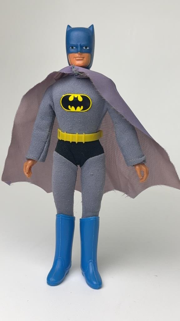 Vintage Mego 8 inch Batman Action Figure 1974 Costume and Boots in good shape. Good paint on face.: Costume and Boots in good shape. Good paint on face. Cape shows signs of wear and repair. Gloves are reproductions