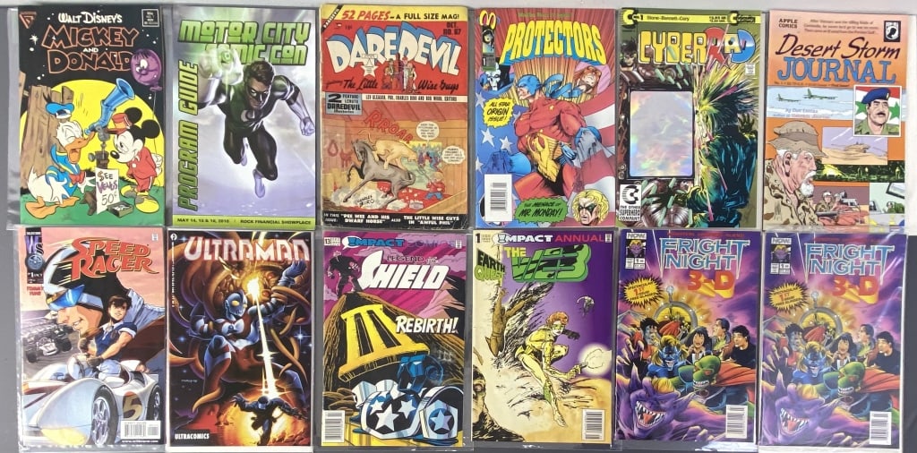 12 Comic Books Mickey Mouse, Protectors, Web Twelve comic books from a variety of publishers, four (1 of 14)