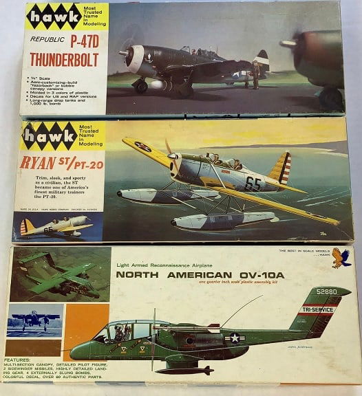 Hawk North American OV-10A #561-100 & Thunderbolt P-47D #500-130 1/4": P-47D #500-130 1/4" scale. Not inspected Please see images for details regarding condition.