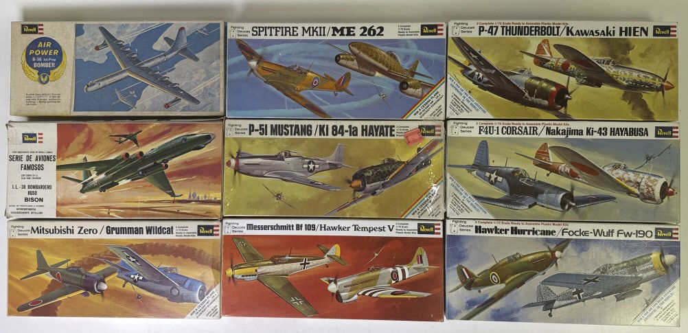 1:72 Revell Aircraft Lot #H-139 #H182 #H220 #221 #H222 #H223 #224 #225: #H222 #H223 #224 #225 #226 Fighting Deuces Series. Uninspected. See photos for contents and condition details.