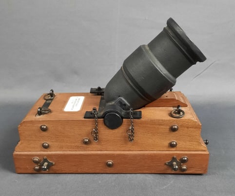 Replica 1/8 Scale 13" Land Service Mortar C1790 Wood and metal. Writing on the bottom. Please see: Wood and metal. Writing on the bottom. Please see images for details regarding condition.