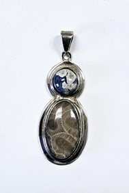 Sterling Silver Petoskey Stone Necklace Pendant Pendant weighs 8.5 Grams