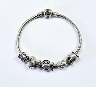 Sterling Silver Pandora Charm Bracelet Bracelet weighs 37.2 Grams
