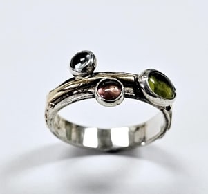 14K & Sterling Silver Natural Gemstone Ring Ring weighs 3.6 Grams Size 7