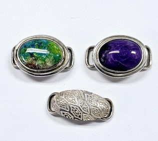 Lot of 3 Sterling Gemstone Necklace Sliders Pendants weigh 21.6 Grams Total