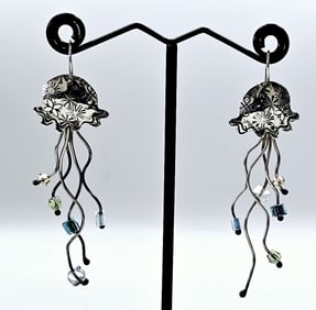 Sterling Silver Crystal Jellyfish Earrings Earrings weigh 6.0 Grams Total