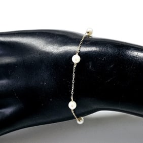 14K Yellow Gold Genuine Pearl Bracelet Bracelet weighs 1.2 Grams