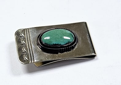 Native American Nickel Silver Turquoise Money Clip Money Clip weighs 20.3 Grams