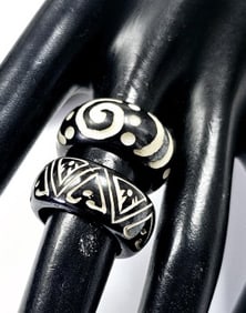 Pair of Carved Wooden Rings Both size 6.5