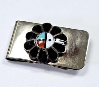 Silver Zuni Indian Inlayed Onyx Money Clip Money Clip weighs 19.9 Grams