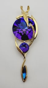 Large Gold Tone Iridescent Purple Stone Pendant Large Gold Tone Iridescent Purple Stone Pendant