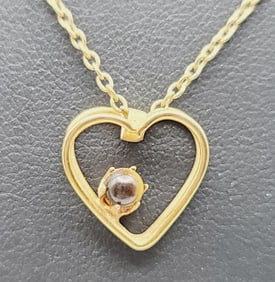Gold Tone Heart Tigers Eye Necklace Necklace Measures 18"