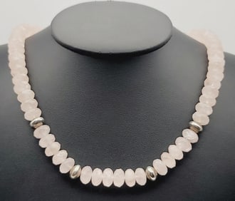Jay King Sterling Silver Rose Quartz Necklace Necklace Measures 18.5"  Necklace Weighs 62.8 Grams