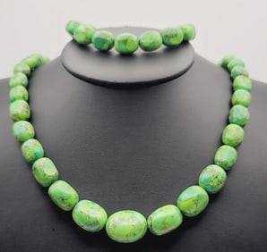 Jay King Sterling Green Turquoise Necklace Set Necklace Measures 19"