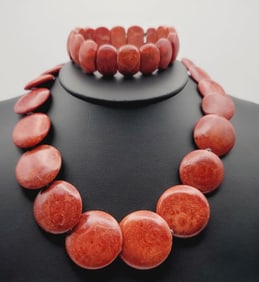 Sterling Silver Clasp Red Coral Necklace  Earrings Necklace Measures 16.5"